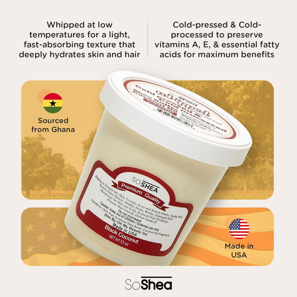 SoShea Whipped Shea Butter Unscented Ivory Original - Nourishes, Moisturizes & Renews | 100% African Pure Shea Butter | Cold-Pressed & Cold-Processed | No Dyes & Parabens | Vegan | 11.50oz / 326g