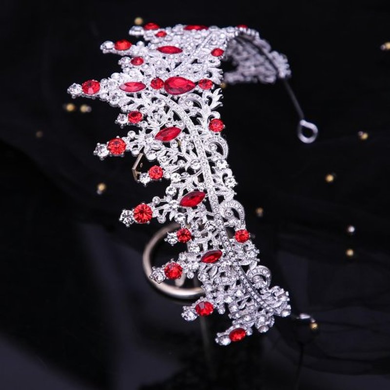 FIRCRE Tiaras and Crowns for Women Crystal Princess Tiaras Rhinestone Queen Crowns For Wedding Bridal Birthday Prom Pageant Party (Tiara 100) (Silver Red)