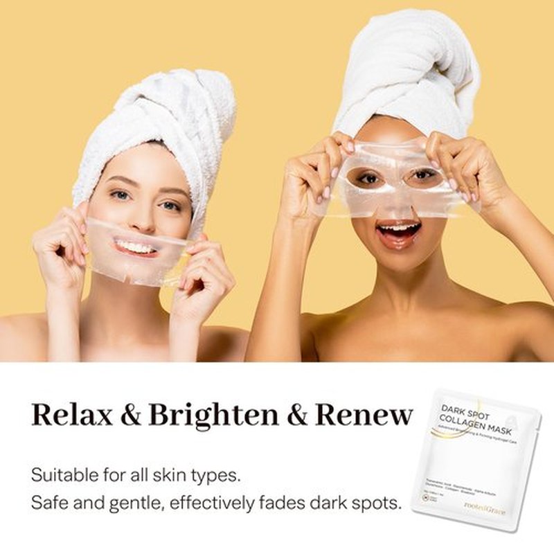 RootedGrace Deep Collagen Face Mask Overnight Hyrdrogel Korean Skincare - Dark Spot Corrector & Niacinamide - Hydrating Pore Minimizing Glass Skin Anti Aging | 0.88oz (25g) x 4ea