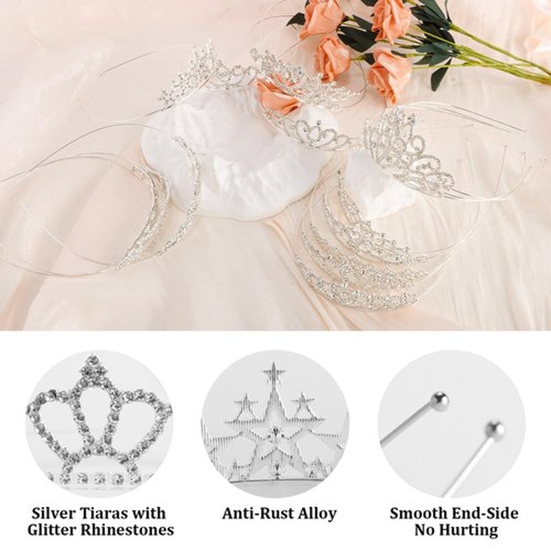 Tihebax 16 Pcs Tiaras Crowns Headbands for Women Girls Silver Princess Tiara Bulk Crown Tiaras Rapunzel Crown for Wedding Birthday Crystal Tiara for Prom, Bride, Pageant, Halloween