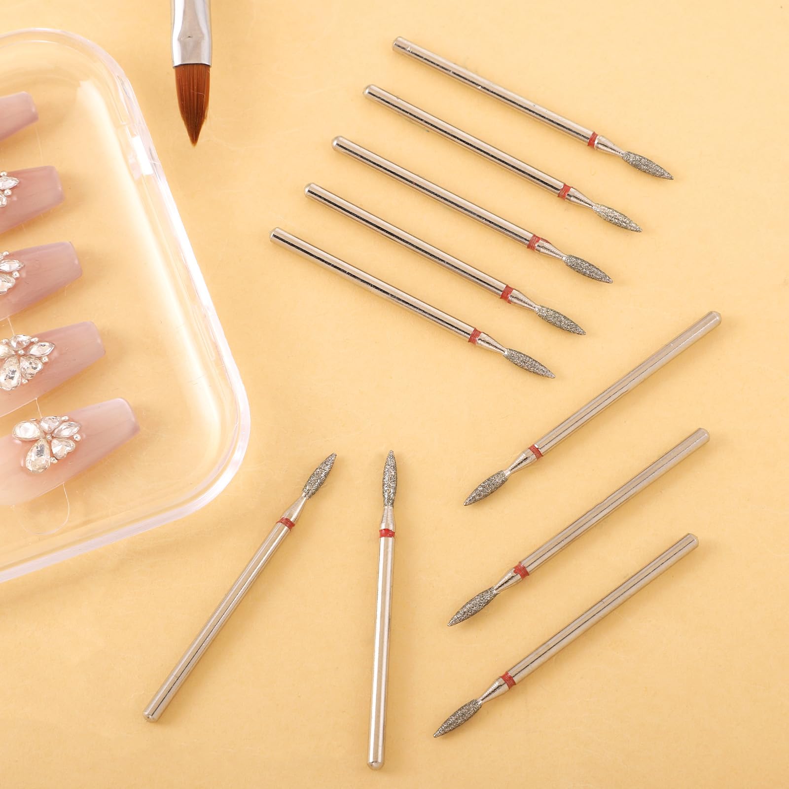 10 Piece Diamond Flame Cuticle Drill Bits with Case 3/32'' Cuticle Nail Drill Bits Electric Nail File Machine Cuticles Bit Manicure Pedicure Polishing Kit for Nails Salon Manicure