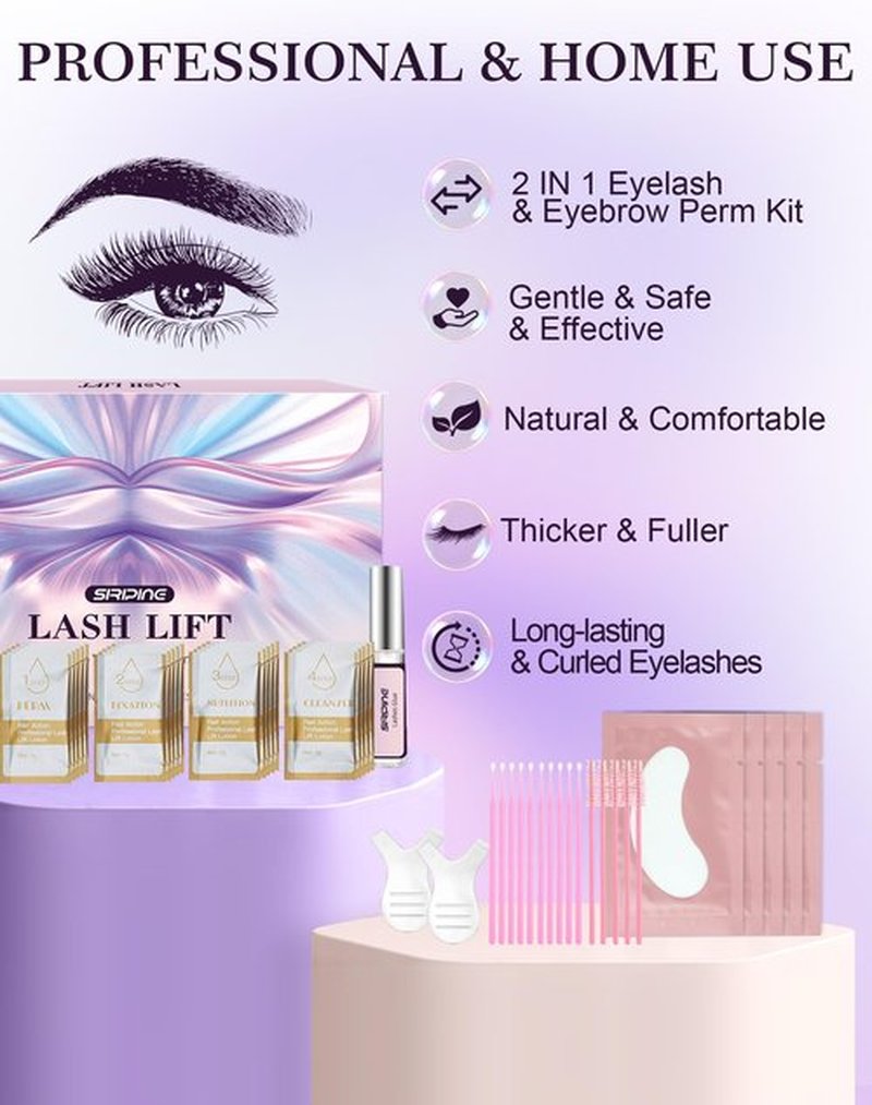 Lash Lift Kit, Eyelash Perm Kit, 5 Sets Lash Perm Kit Eyelash Lift Kit, Eyebrow Lamination Easy for Beginner, Professional Eyelash Curling Lash Extension Set, Home Achieve Semi-Permanent Curling