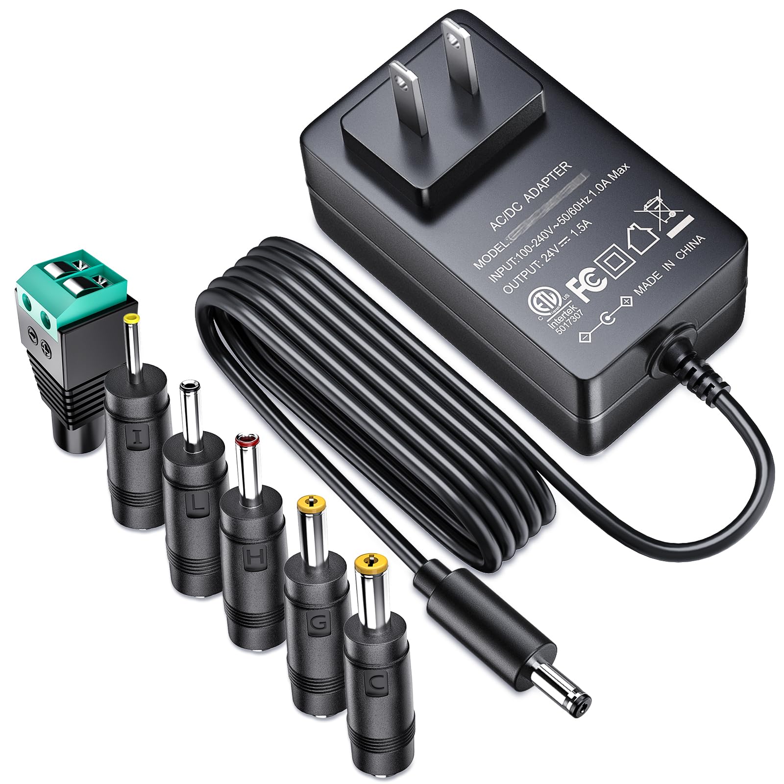 SoulBay 24V 1.5A Power Adapter AC 100-240V to DC 24 Volt 1500mA Switching Power Supply Charger with 6pcs Adapters for Massage Gun LED Strip Light CCTV Camera Diffuser Humidifier Soundbar Printer