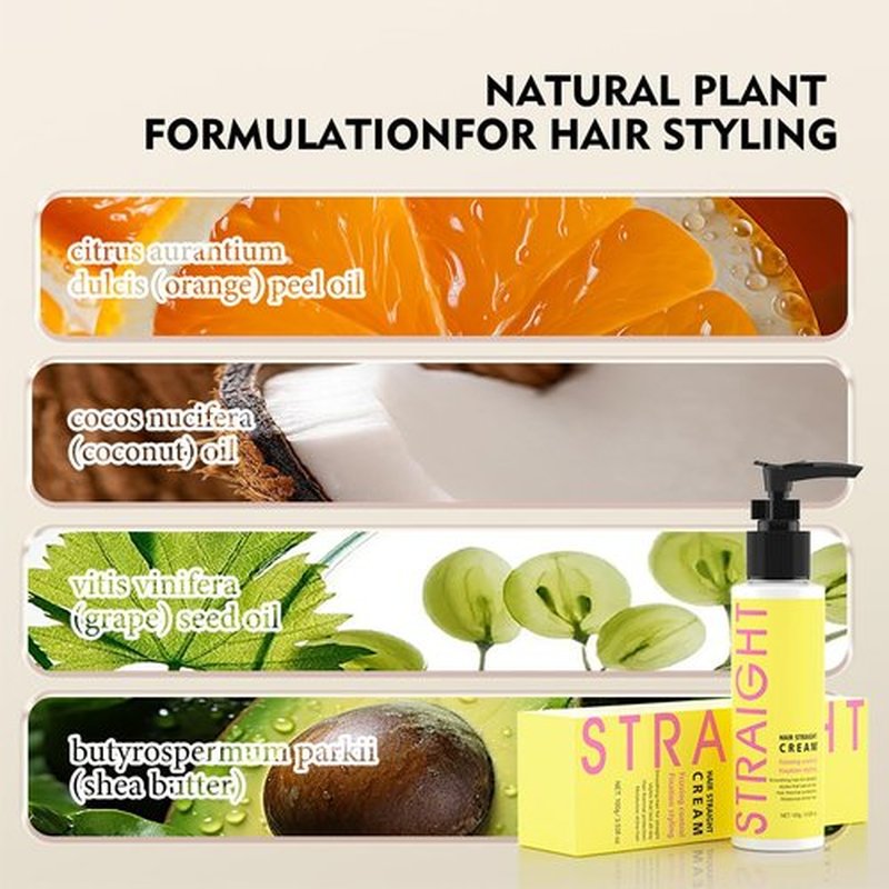 gowwim Hair Straightener Cream, 72h Long-Lasting Frizz Control Heat Protection up to 230°c (450℉) Plant Extracts Nourishing Smoothing Straightening Cream for Frizzy & Curly Hair 100g/3.53 Fl Oz