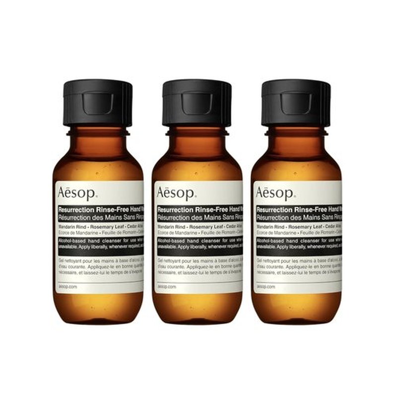 Aesop Resurrection Rinse-Free Hand Wash | Alcohol-Based Gel with Purifying and Hydrating Properties | Travel Size 1.7 oz (Pack of 3)