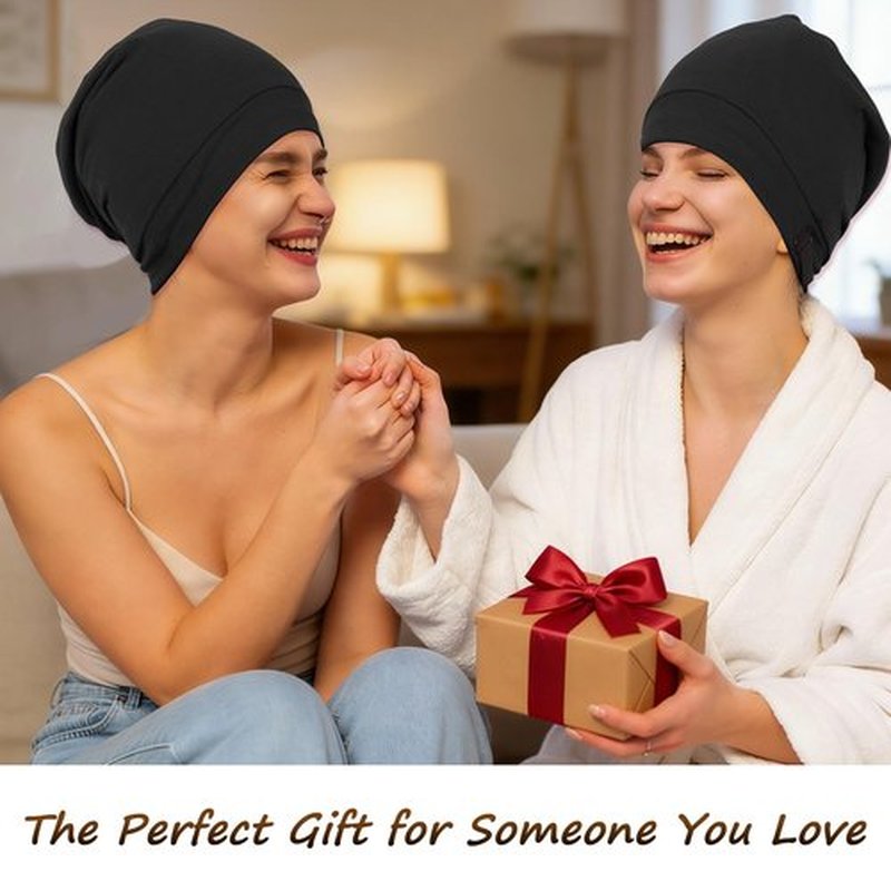 Adjustable Stay on All Night Satin Lined Sleep Bonnet, Slouchy Slap Cap for Women Men, Non-Slip Silk Feel Beanie for Curly, 4C & 3C Natural Hair Protection, Black