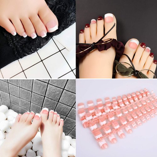 MWOOT 240Pcs Natural French Fake Nails Tips Set, Nail Art Decoration Full Cover Pink White False Nail Tips for DIY Salon Manicure Sticker Tools - S