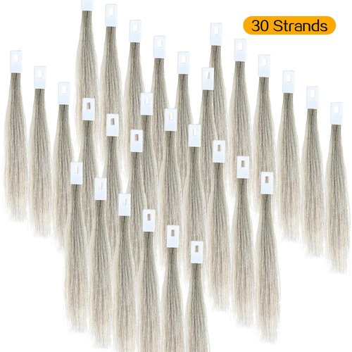 RINBOOOL Hair Swatches for Testing Color, Light Grey, Real Natural Human Hair, 30 Strands per Pack, 8 Inch