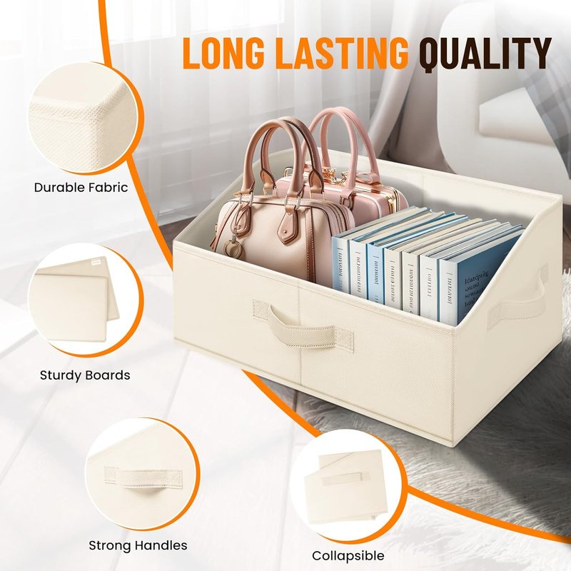 Criusia Closet Organizers | Large Fabric Bins 4-Pack with Handles - Ideal for Clothes, Toys, and More