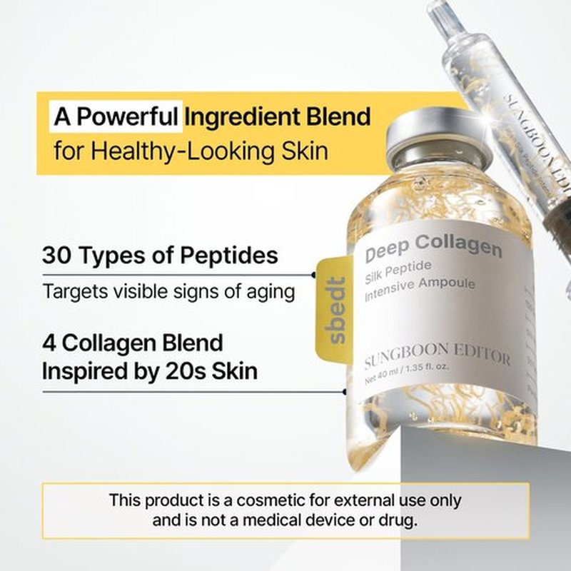 SUNGBOON EDITOR Collagen Silk Peptide Intensive Ampoule | Copper Peptides Serum for Face with Collagen & Multi Peptides | Hydrating Korean Skincare Facial Serum for Smooth-Looking Skin | 1.35 Fl Oz