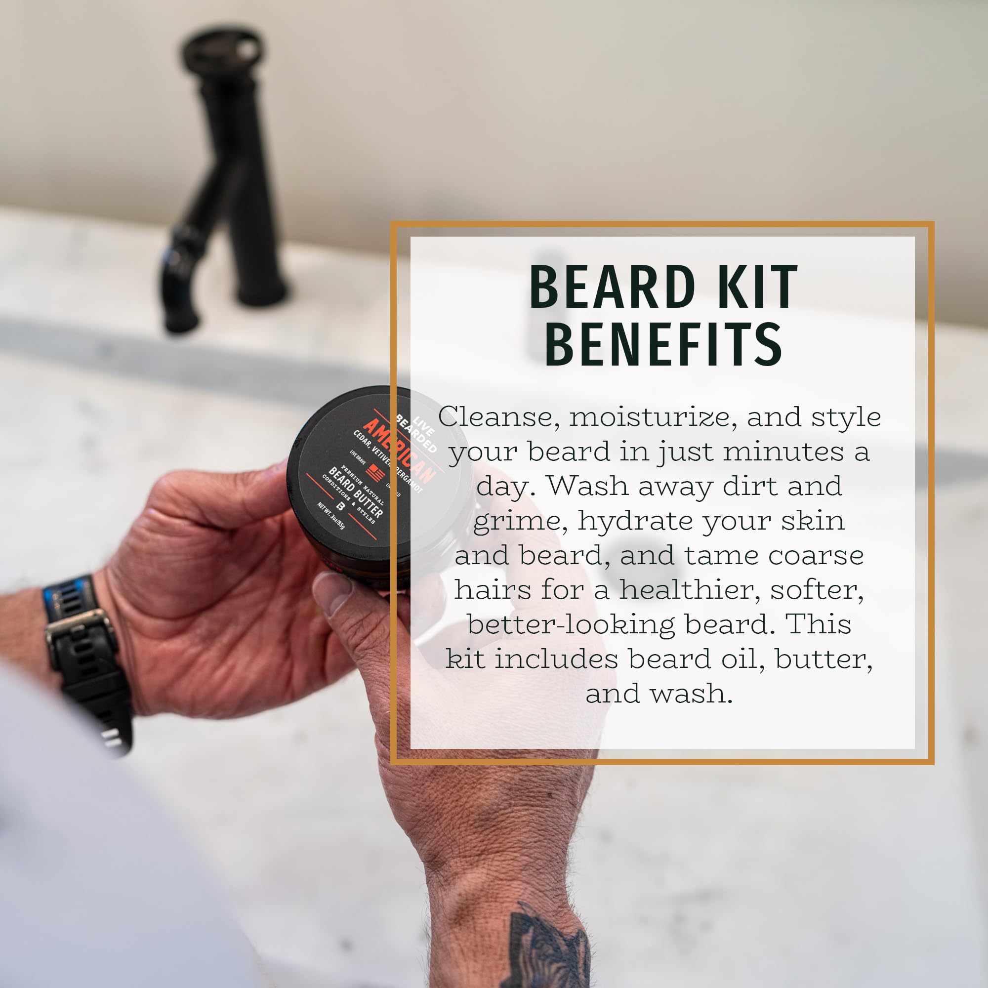 Live Bearded® 3-Step Beard Grooming Kit, Executive, Cedar, Vanilla
