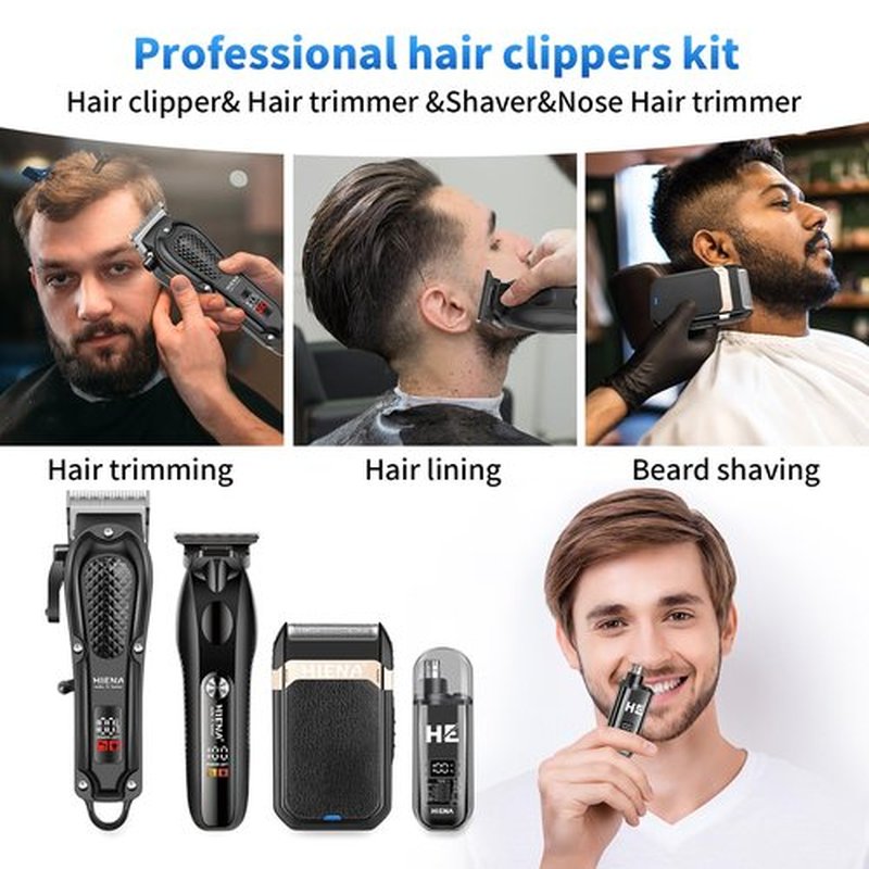 HIENA PRO Hair Clippers for Men Professional, Cordless Barber Clipper & T-Blade Beard/Hair Trimmer Set, Electric Razor Foil Shaver Nose Trimmer Barber Kit, Men's Hair Cutting Kit