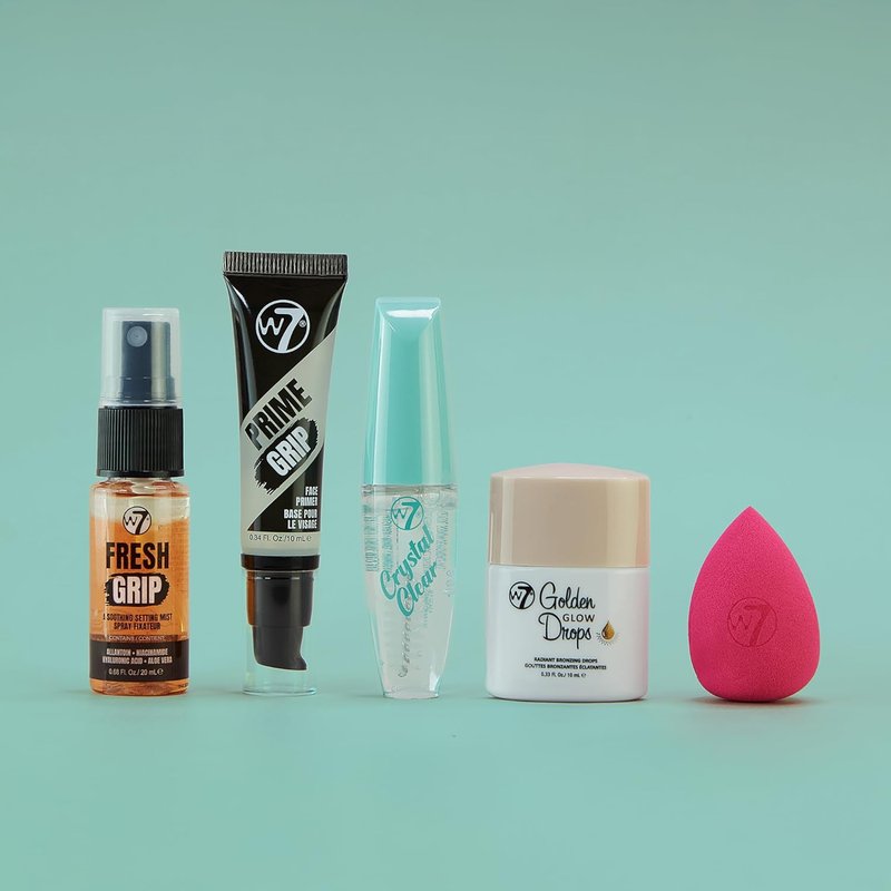 W7 On The Go Essentials Set - Mini Makeup Must-Haves with Primer, Setting Spray & Mascara | Travel Size Beauty Kit