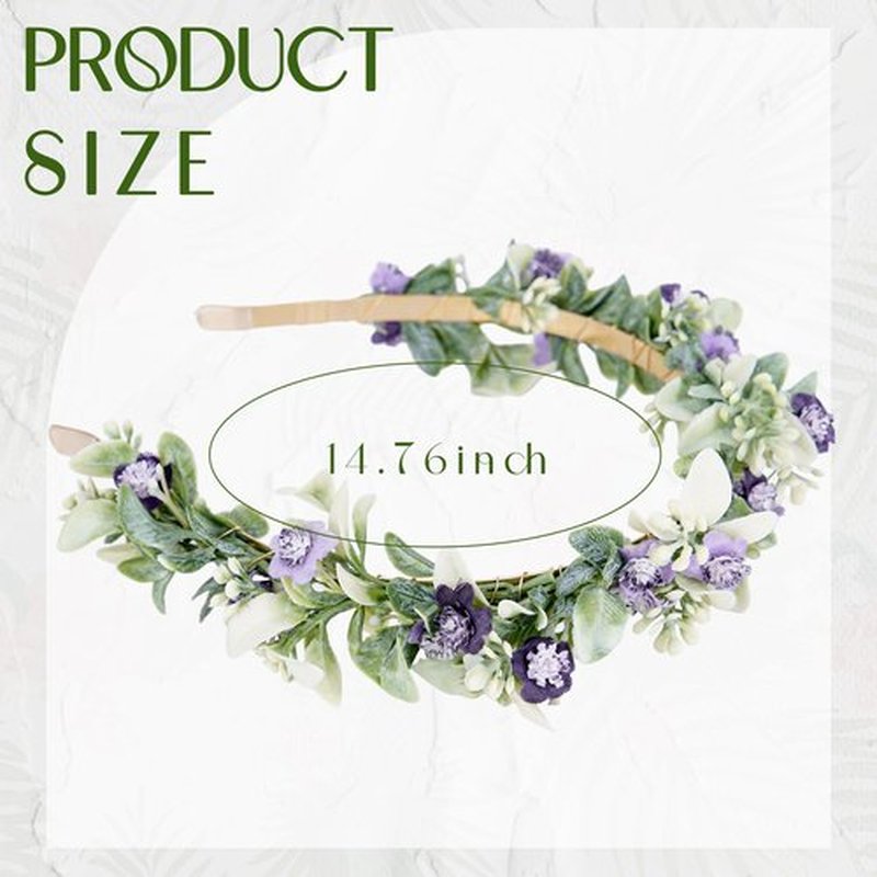 KorViSHOW Fairy Flower Crown Headband - Handmade Forest Floral Headpiece Eucalyptus Purple Flower Headwear Renaissance Hair Accessories for Women Girls Bridal Wedding Festival Cosplay Headdress