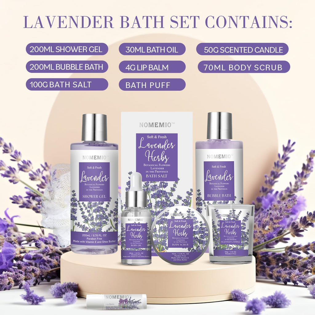 Mother's Day Gift, Spa Gift Basket for Women, 8pcs Lavender Spa Kit Set with Body Wash, Bubble Bath, Scrub, Bath & Beauty Skin Care Gift Sets, Christmas Gifts Set for Women, Her, Mom