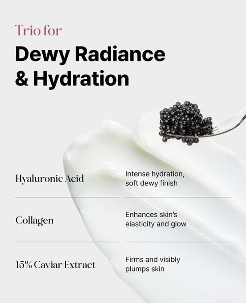 Delere Caviar Glow Dewy Cream | Hydrating Caviar Collagen Cream | Korean Hyaluronic Acid Moisturizer for Radiant Glass Skin, 1.7oz