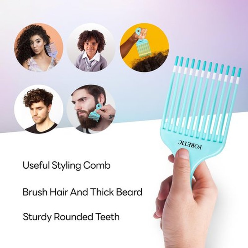 Foretic Smooth Hair Pick Comb for Curly, Thick, Medium to Long Hair, Facial Hair（Blue, Purple）