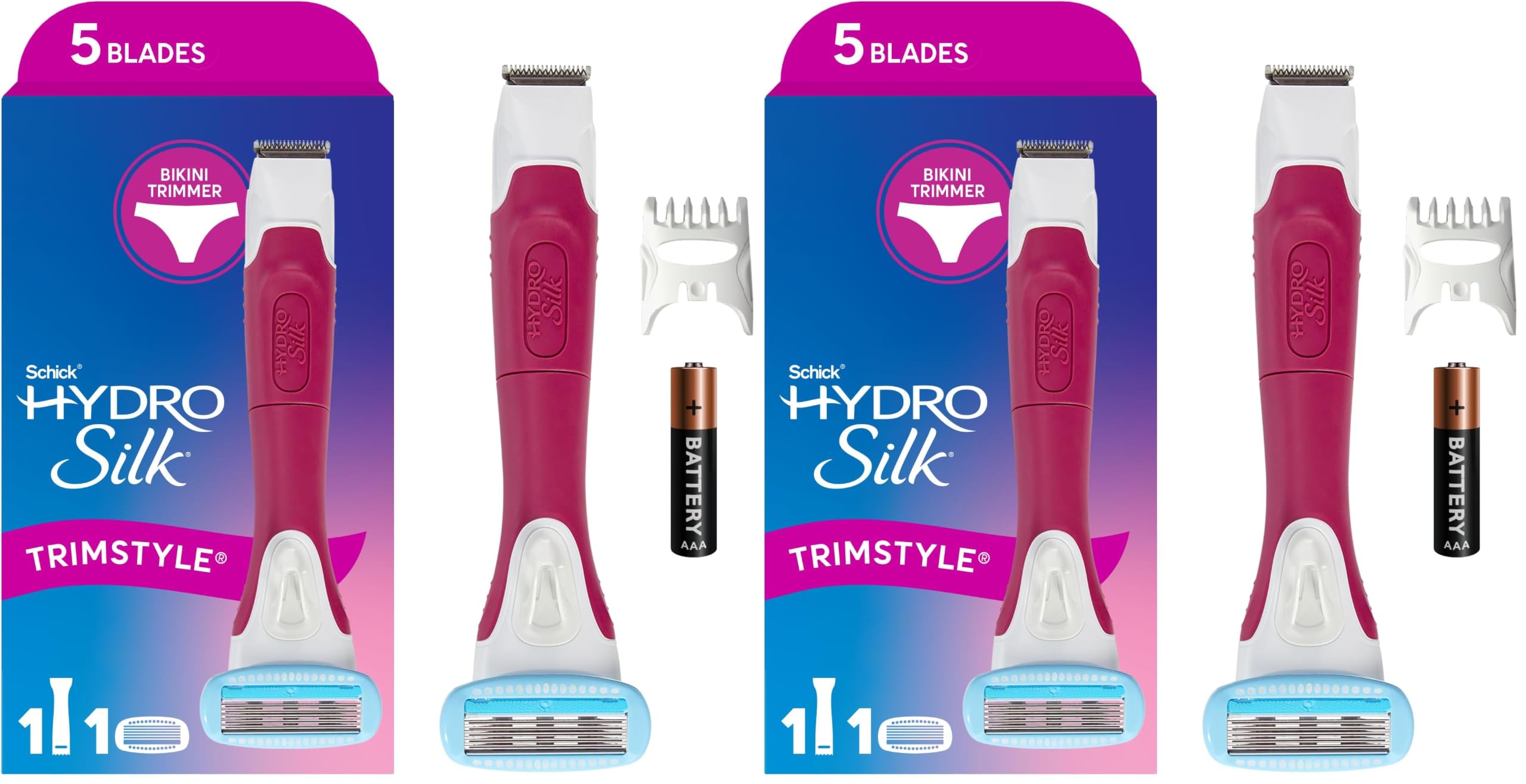 Schick Hydro Silk TrimStyle Moisturizing Razor for Women with Bikini Trimmer,1 Count (Pack of 2)