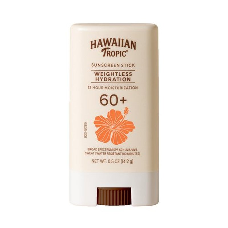 Hawaiian Tropic Weightless Hydration Sunscreen Stick SPF 60+ | Travel Size Sunscreen for Face and Body, Mini Sunblock Stick, Beach Essentials, Oil Free, Non Comedogenic Dermatologist Tested, 0.5oz