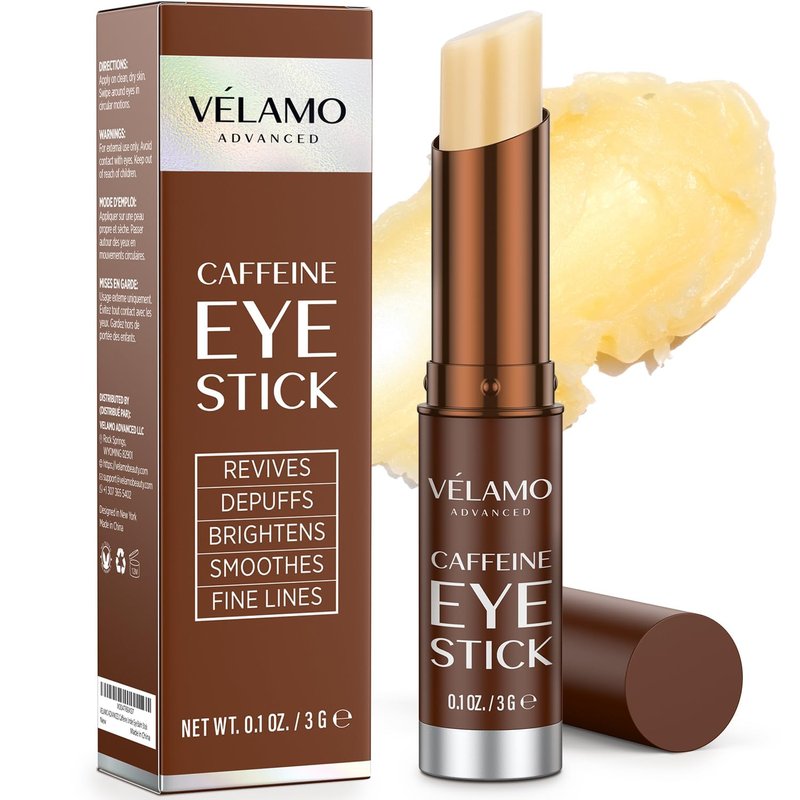 VELAMO ADVANCED Caffeine Eye Stick: Energizing & Hydrating Under Eye Balm for Dark Circles & Puffiness - Travel Essentials, Portable & Perfect for On-the-go Use, 0.1 OZ/3g