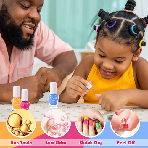 ETYJO Kids Nail Polish Set - 12 Glitter Colors, Non-Toxic, Water-Based Peel-off, Quick-Drying, Perfect for Girls & Toddlers