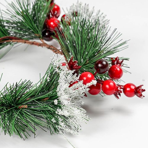Skiennix Christmas Candle Rings - Snowy Pine Needle & Red Berry Mini Wreaths | 4PCS for Festive Home Decor