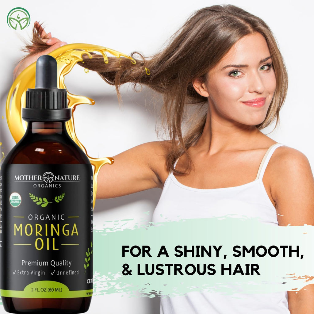 Moringa Oil - USDA Certified Organic, 100% Pure, Cold Pressed & Unrefined Gluten Free Oil (2oz) - Natural Moisturizer for Skin, Face, Body & Hair - Non-GMO & Vegan