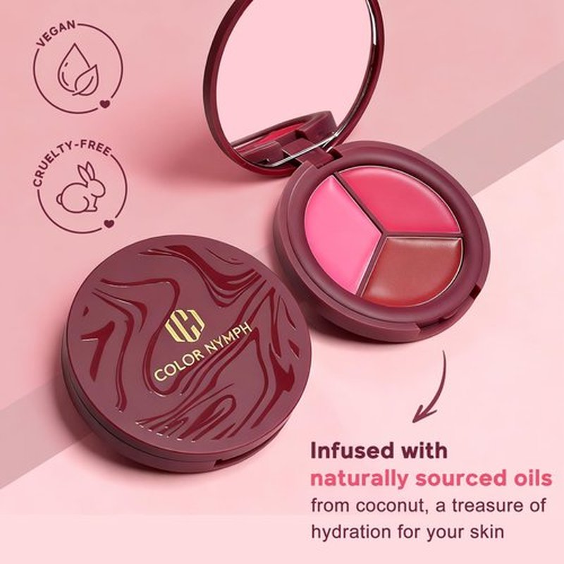 Color Nymph Face Blush Makeup Palette - 3 Colors Ultra-Creamy Blush for Cheeks, Multi-Use Cream Blushes Balm Face Makeup, Hydrating, Creamy, Lightweight & Blendable Color, Face Makeup, Talc-free
