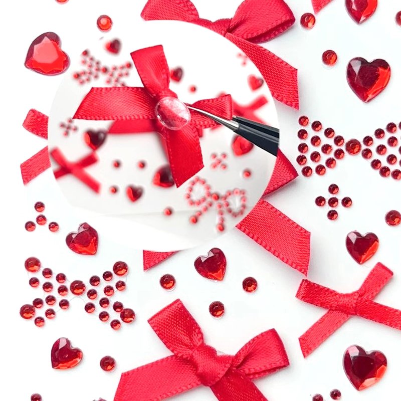 Valentine's Day Face Jewelry Body Face Rhinestone Temporary Tattoo Sticker Set Red Heart Face Gems for Women Girls Festive Face Stickers for Valentine's Day (Red Heart)