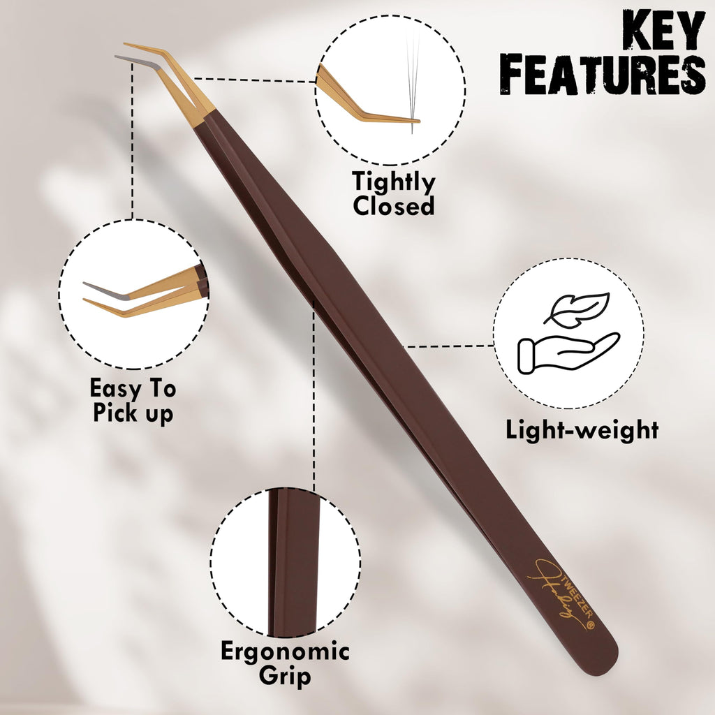 Fiber Tip Eyelash Extension Tweezers (Brown & Gold)