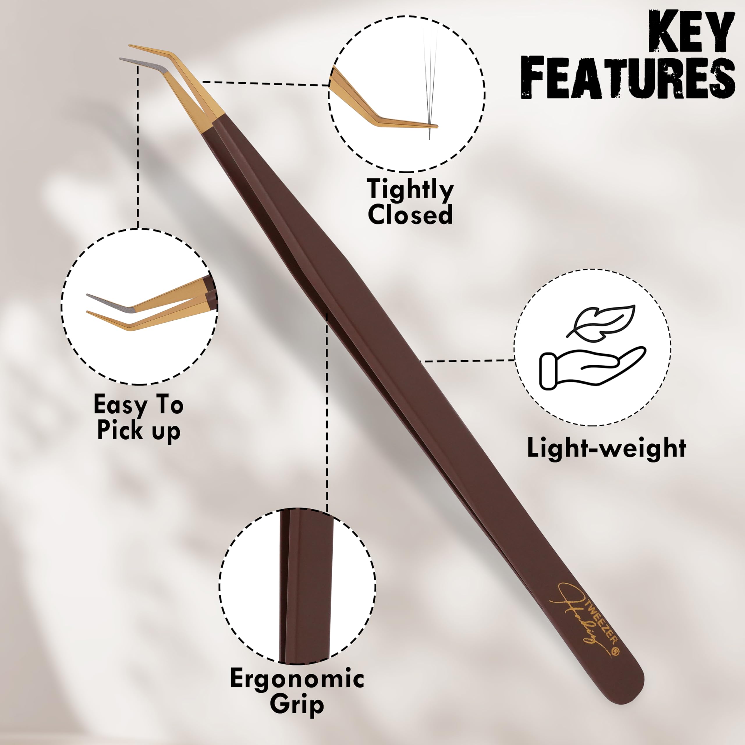 Fiber Tip Eyelash Extension Tweezers (Brown & Gold)