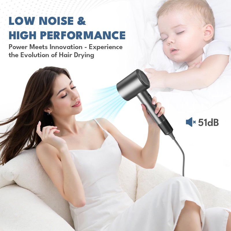 VTT Hair Dryer, 150000 RPM High Speed Blow Dryer for Fast Drying, Low Noise, Lightweight Design for Home & Travel Use, Perfect for Men, Women, and Professionals