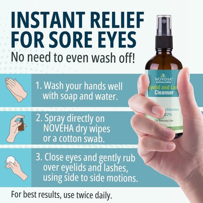 NOVEHA Eyelid Cleanser | Stye Eye Treatment | Eye Lid Cleaning | Dry Relief | Fast Acting Soothing Eyelid Cleansing Formula | Pure and Gentle Lash Hypochlorous Acid Spray (4oz - 1 Pack)