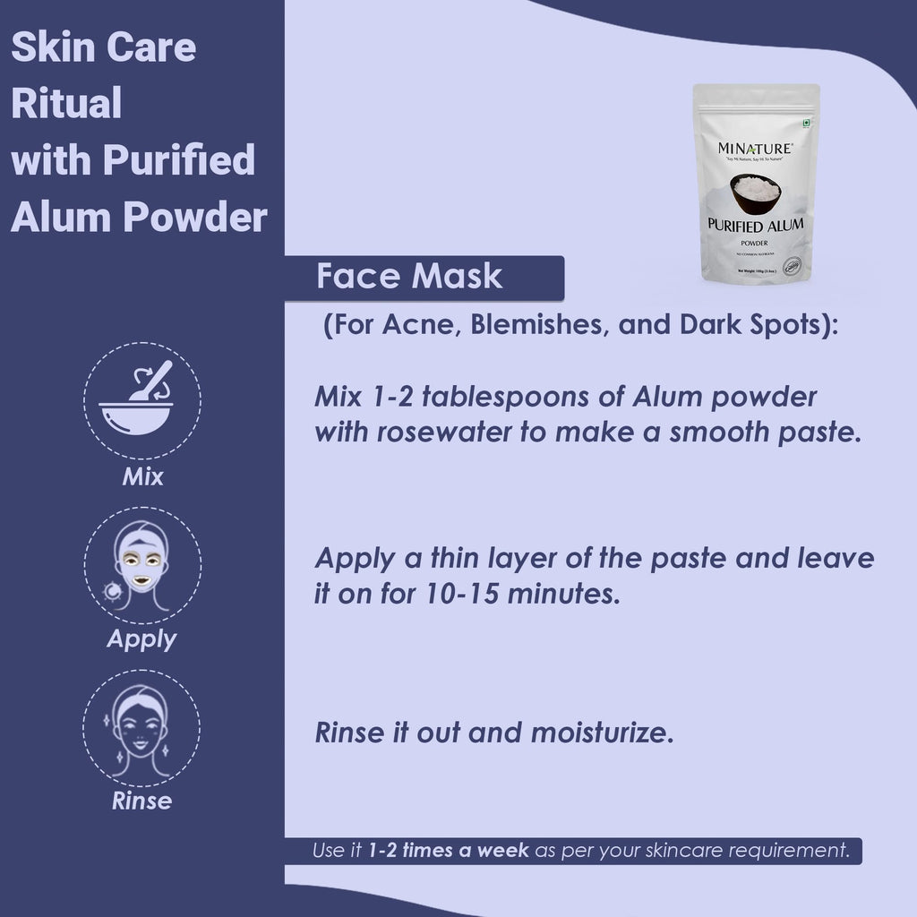 Mi Nature Alum Powder Potassium (Fitkari/Phitkari) -100% Natural Skincare for Acne, Odor Control & Water Purification Face Mask for |Pore Refining 100g |Face Pack Powder |Cruelty-Free