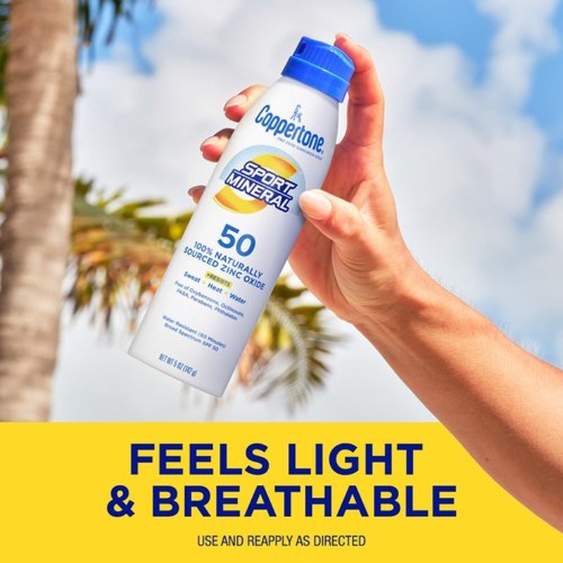 Coppertone SPORT Mineral SPF 50 Sunscreen Spray | Zinc Oxide Sunscreen | Water Resistant | 5oz