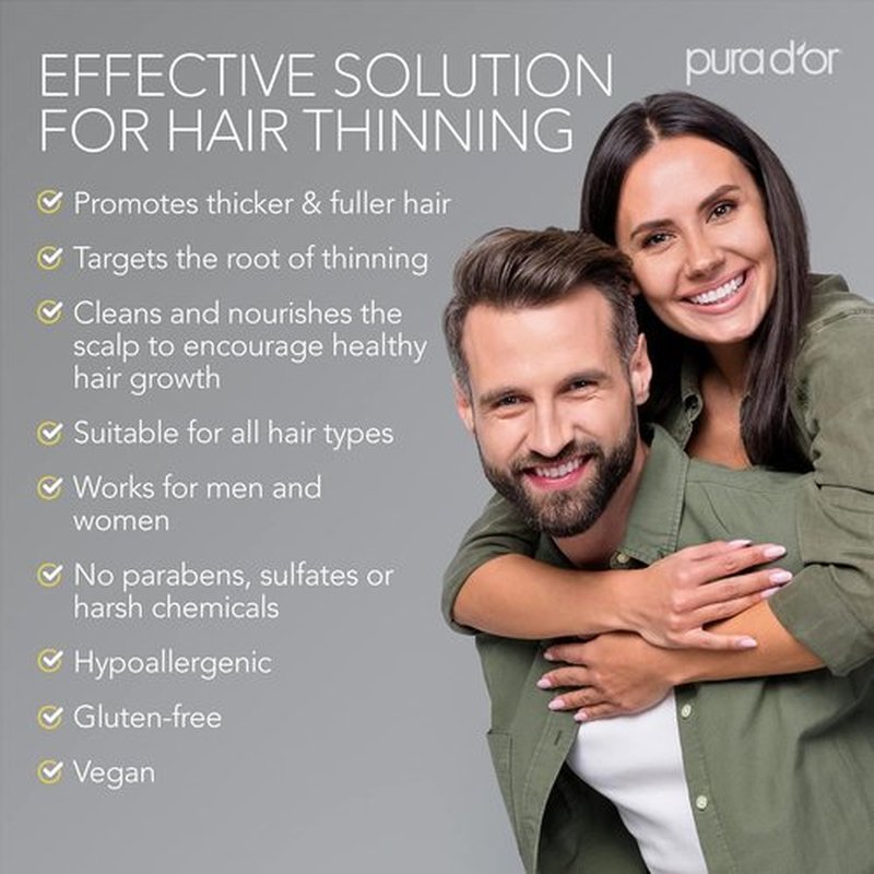 PURA D'OR Anti-Thinning Shampoo - Clinically Tested Botanical Formula with Biotin & Argan Oil - 16 fl oz