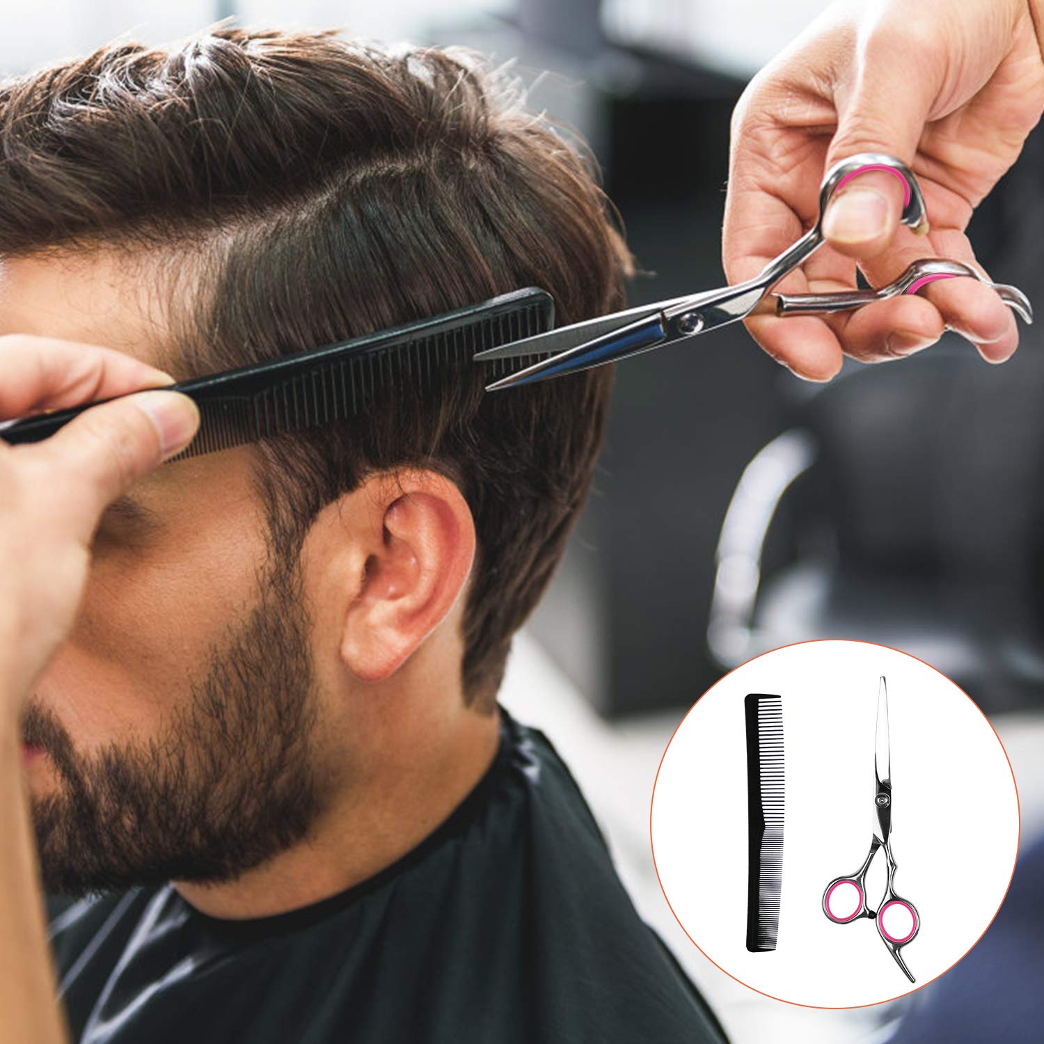 Sirabe 9 PCS Hair Cutting Scissors Thinning Shears Kit, Professional Haircut Scissors Set, Barber Hairdressing Texturizing Shears Tools for Salon Home Men Women Kids Adults Pet