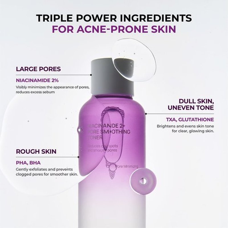 JUMISO Niacinamide 2% + PHA/BHA Pore Smoothing Toner (205ml/6.93 fl oz), 1% TXA + Glutathione, Glass Skin Prep, Gentle Exfoliation for Textured Skin, Unscented, Korean Skincare