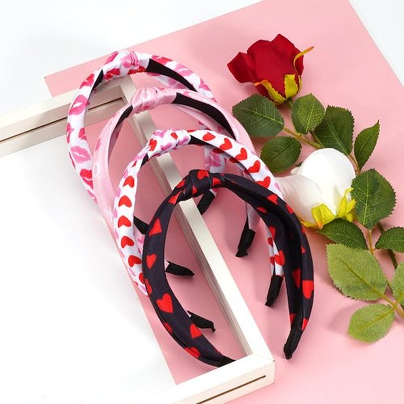 Budsmile 4PCS Valentines Headbands Love Heart XOXO Knotted Wide Headband for Women Girls Yoga Valentine's Day Hair Band Makeup Hair Hoops Hair Accessorise
