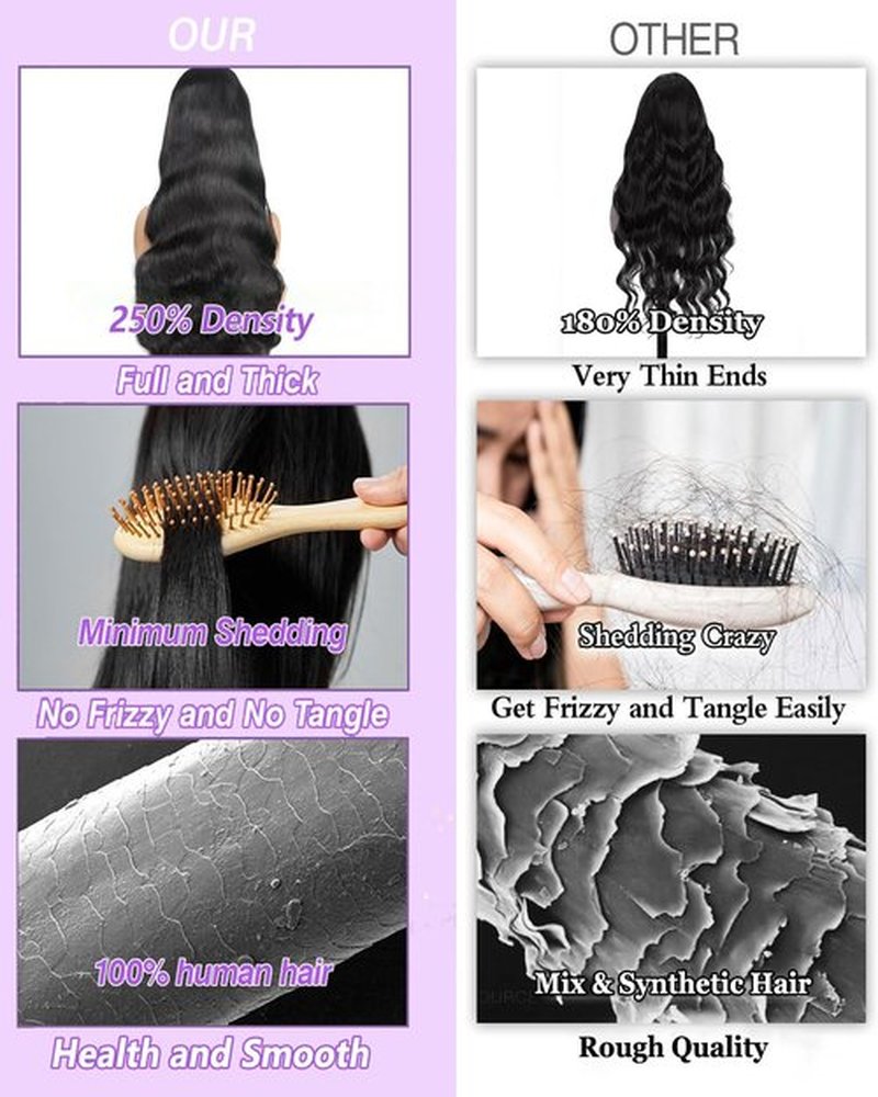 Lysilf V Part Wigs Human Hair 250% Density Body Wave Upgrade U Part Human Hair Wigs with Drawstring No Leave Out No Sew Glueless Clip In Half Wig for Women (Natural Black, 16 Inch)