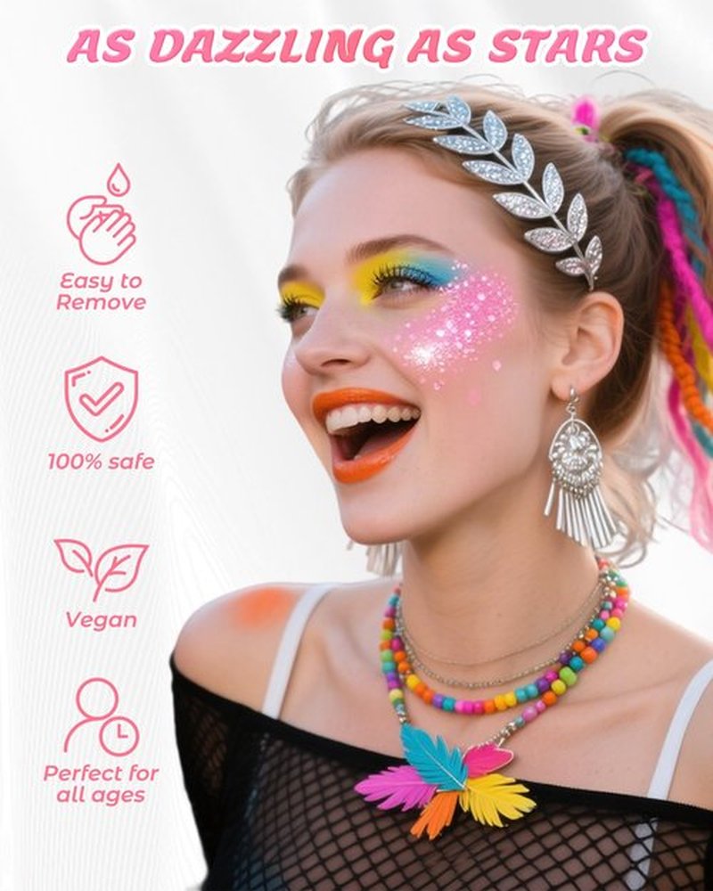 SUMEITANG 6PCS Pink Face Body Glitter Gel，Mermaid Holographic Sequins Chunky Glitter Paint for Party Singer Concerts Music Festival Rave Accessories for Girls Women Face Body Hair Sparkling Makeup