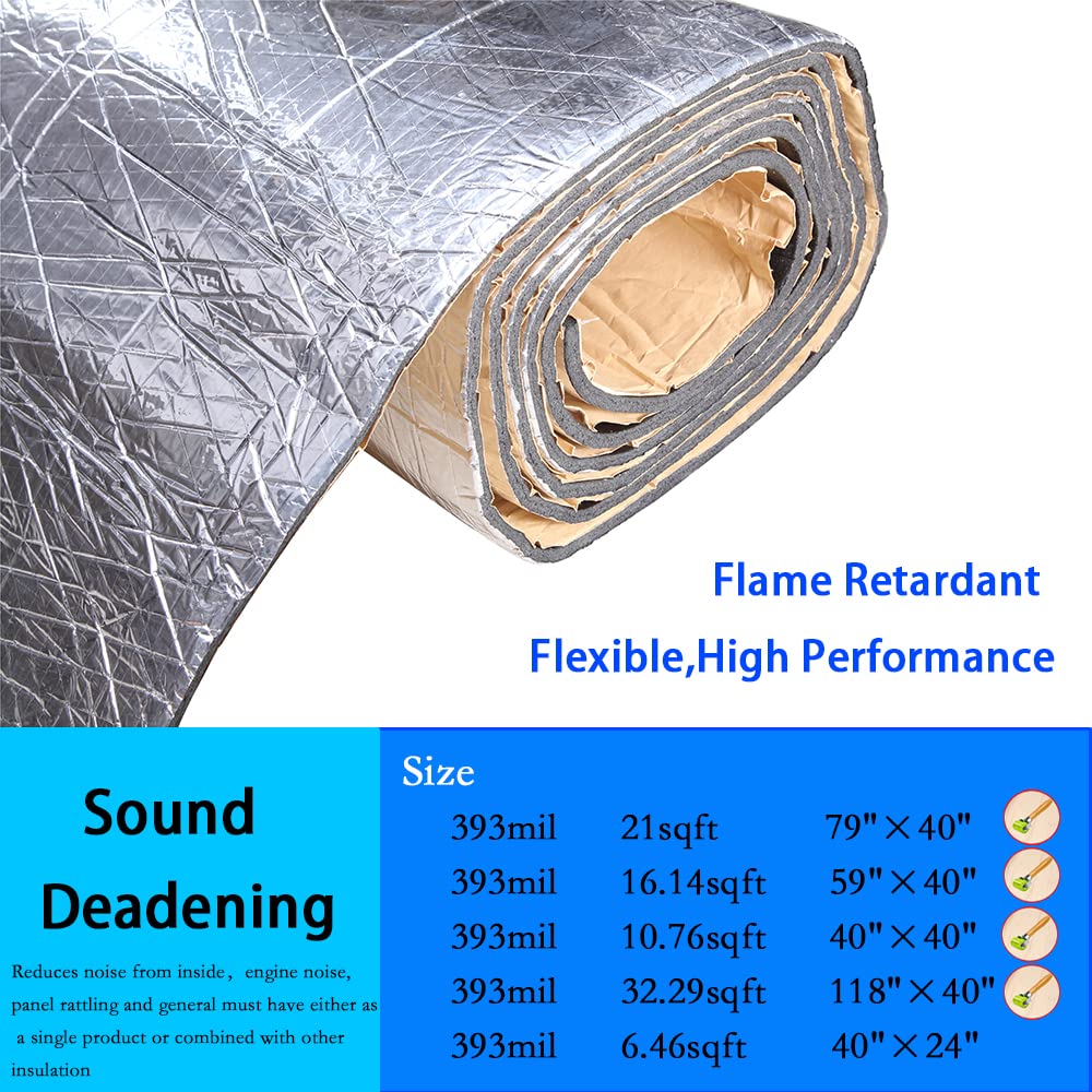 DREAMIZER 393mil(10mm) 21sqft Car Heat Sound Deadening Insulation Mat Automotive Sound Deadener Noise Insulation and Vibration Dampening Material for Auto Hood Engine Roof Door and Trunk with Roller