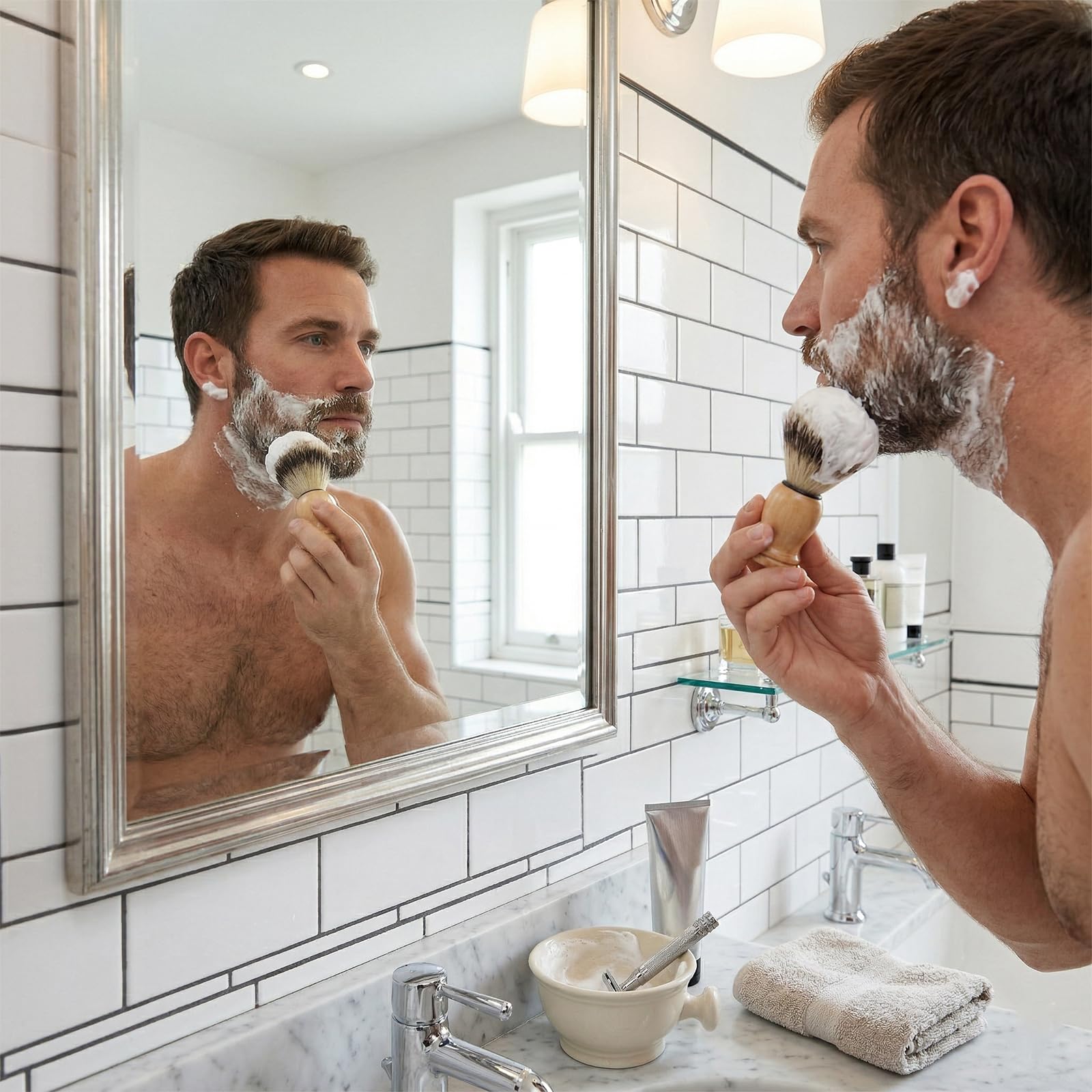 Shave Brush for Men, Shaving Lather Brush Travel Shave Brushes Hand Crafted with Comfortable Bamboo Handle Cream Brushes, Grooming Gift for Men