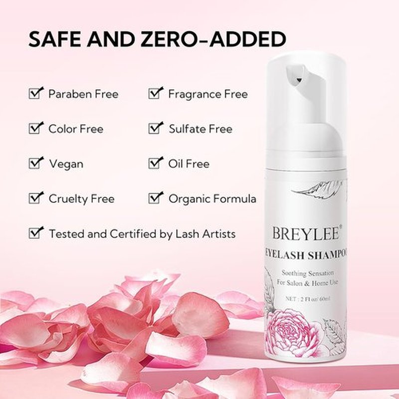BREYLEE Eyelash Cleanser - Paraben & Sulfate Free Shampoo Foam with Brushes | 60ml (2 fl oz) for Home & Salon Use