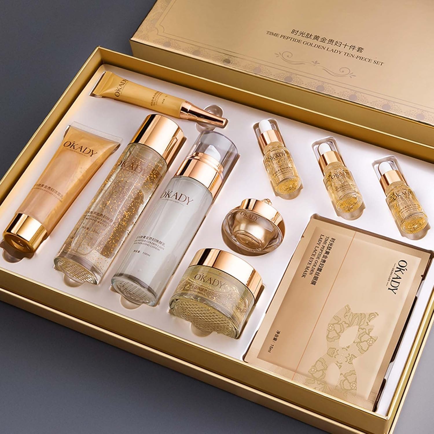 Anti-Aging Skincare Set for Women, 10-Piece Daily Facial Care Kit w/ Vitamin C & Peptides, Includes Cleanser, Toner, Serum, Eye Cream & Lotion, Vegan & Cruelty-Free, Birthday Gifts for Her/Mom/Wife