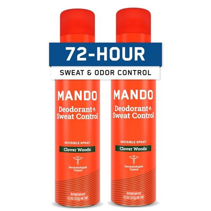 Mando 72 Hour Sweat & Odor Control Spray for Men - Invisible Antiperspirant Deodorant - 2-Pack Clover Woods
