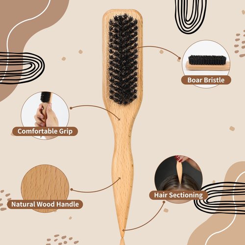 DEBETOOL 10-Piece Slick Back Hair Brush Set - Boar Bristle Hair Styling Tools Kit with Edge Brush & Wax Stick for Men Women, Kid