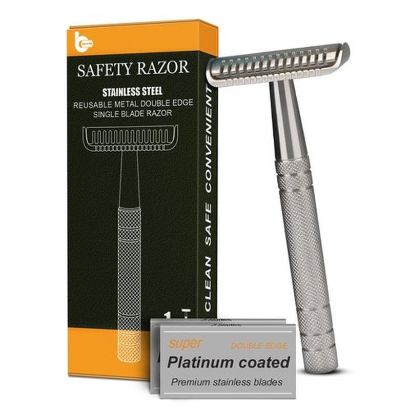 Stainless Steel Safety Razor - Single Blade Design for Men | Includes 10 Double Edge Blades, Heavy Duty Handle, Smooth Shave