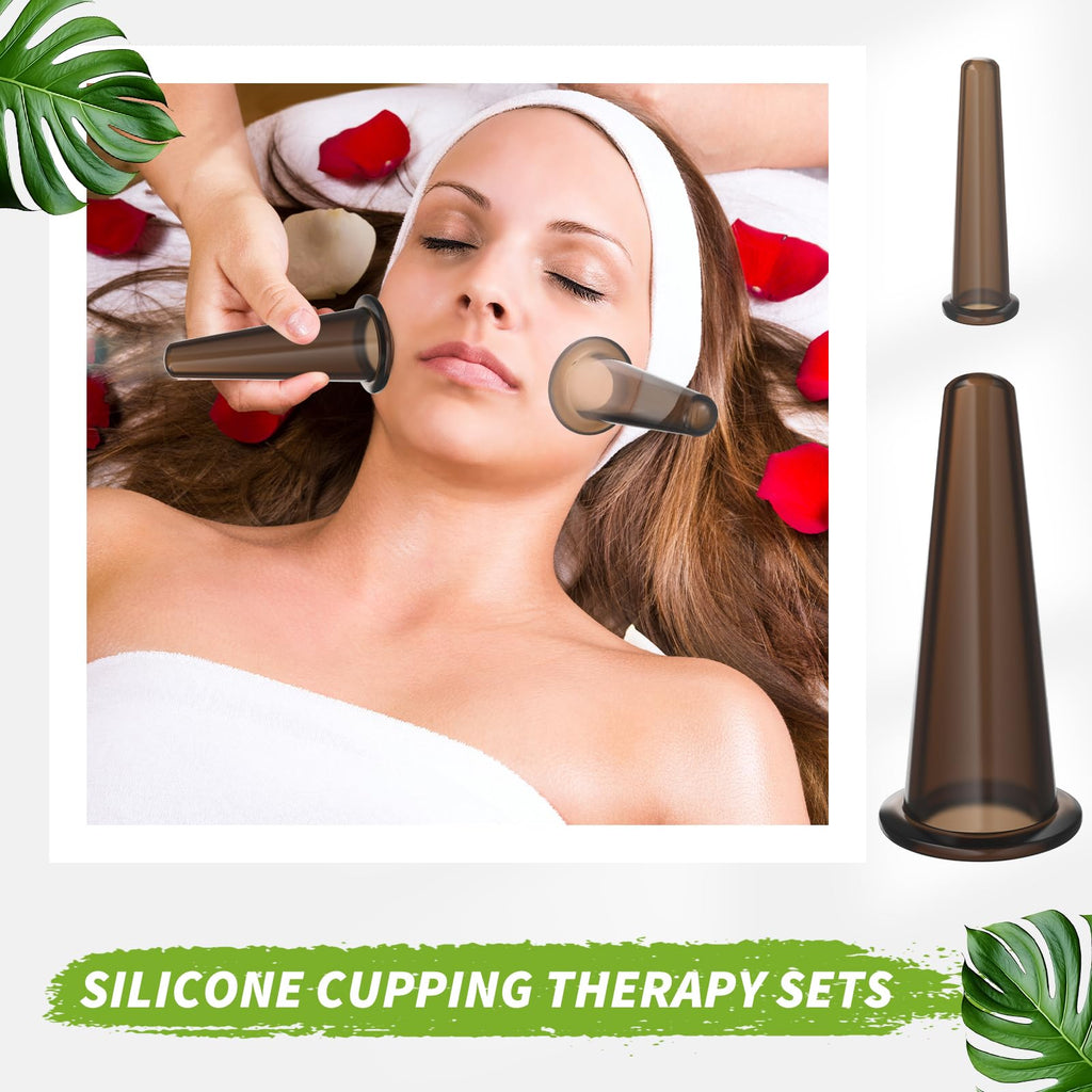 Threlaco 4pcs Facial Cupping Set Silicone Massage Cupping Set Mini Facial Cups Skin Care Neck Back Eyes Massaging Cup Anti Aging Beauty Tool Facials Care(Black)