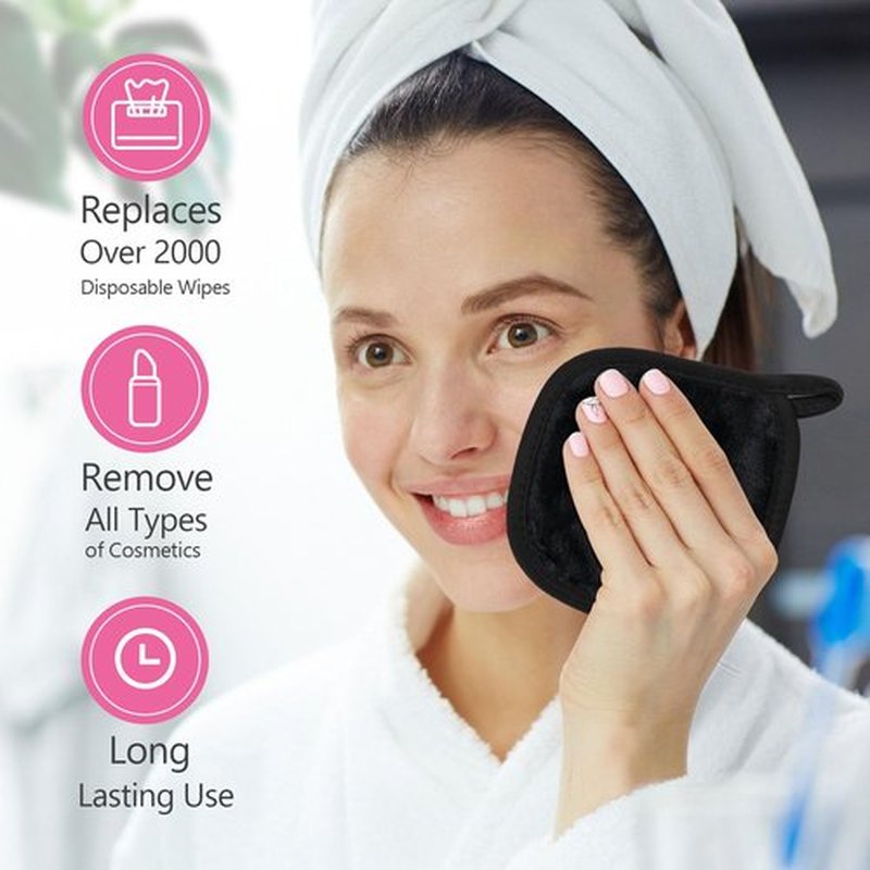 Orighty Makeup Remover Cloths 12 Pack, Makeup Removal Face Cleansing Cloth, Reusable Make-up Remover Pads Remove Instantly Dirt with Just Water, 5 x 5 in (Black)